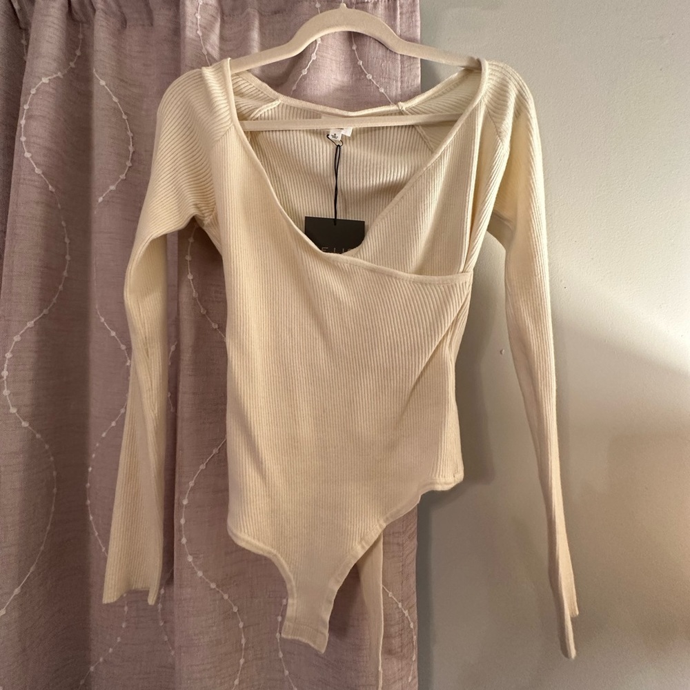 Fitted V-Neck Off White Ribbed Bodysuit - Bundle and Save!